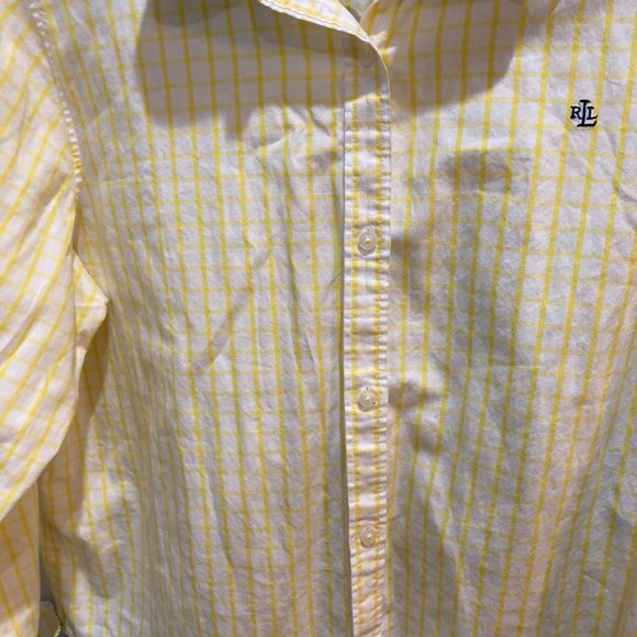 Lauren Ralph Lauren yellow check button up shirt paisley cuffs large - Picture 2 of 8